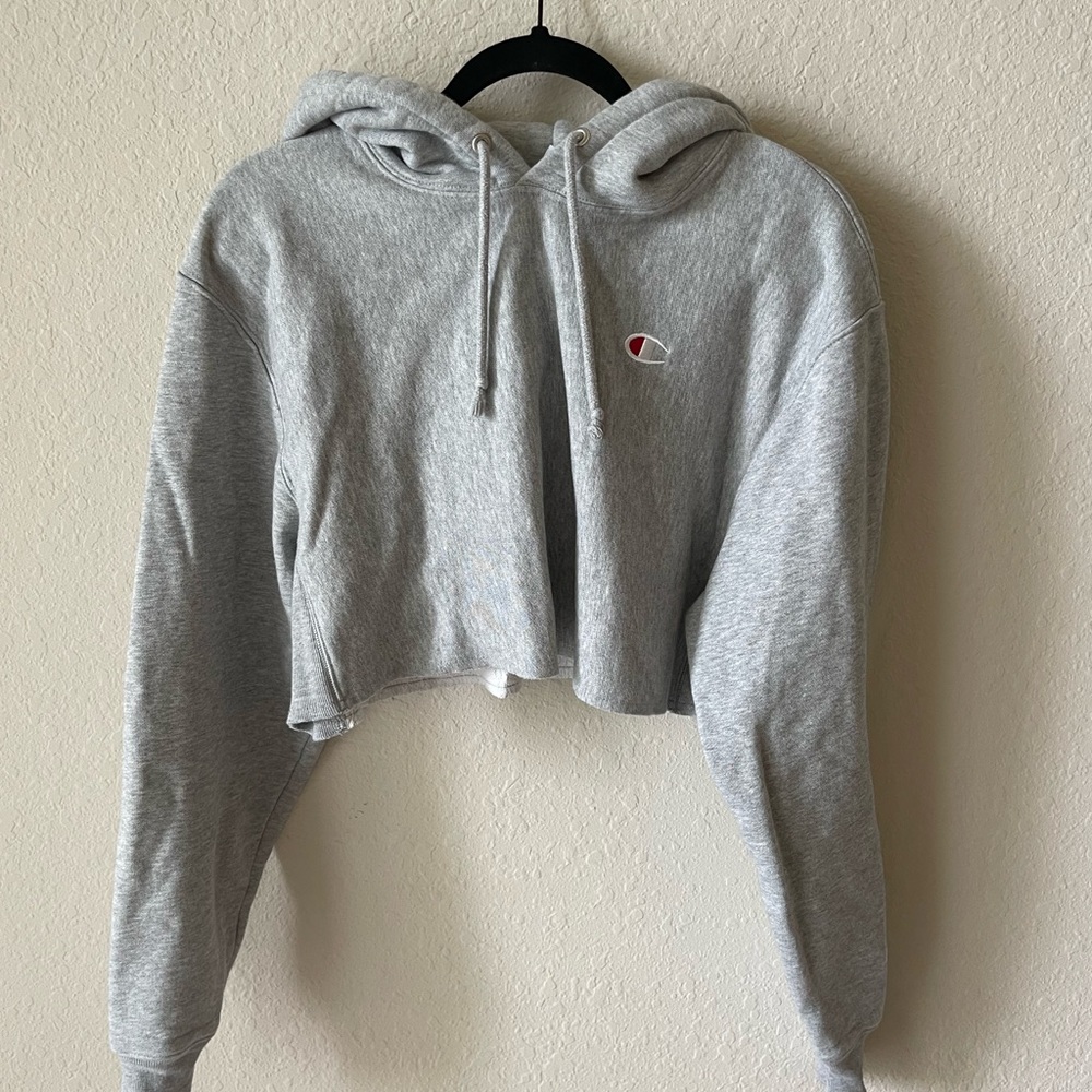 Gray cropped hoodie from Champion, Medium size. excellent conditions.